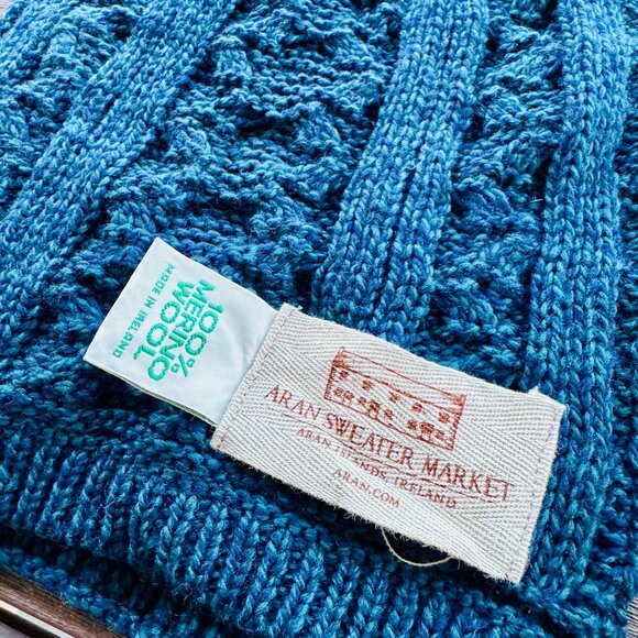 NWOT Aran Womens Mens Merino Cable Scarf Sherwood Black Watch Wool Irish Knit - Picture 2 of 3